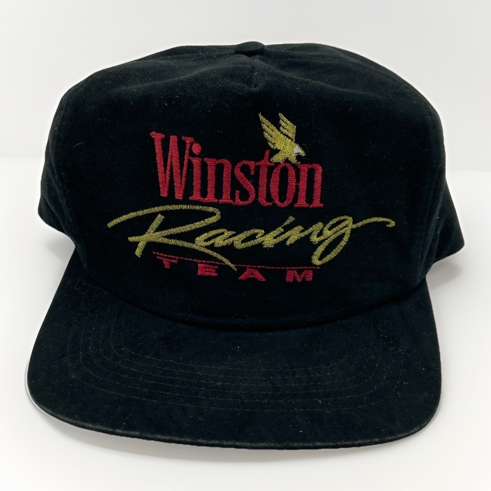 Vintage Winston Racing Team Hat Adults Black Velvet Snapback Nascar 90s